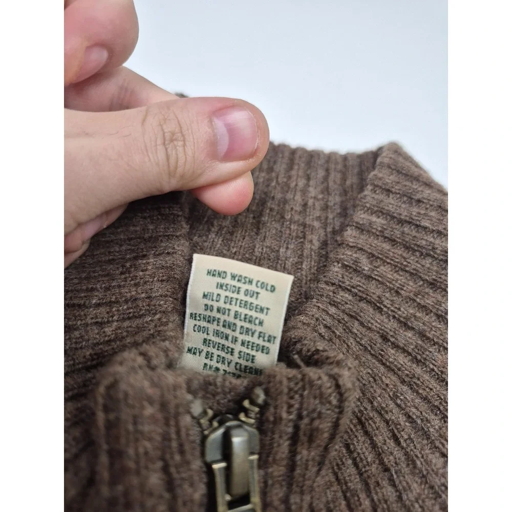 L.L. Bean Commando Sweater Men's Large Brown Merino Wool Full Zip Mock Neck